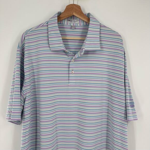 Peter Millar Southern Comfort Polo Men’s XXL Striped Golf Athletic Purple Blue - Picture 2 of 10